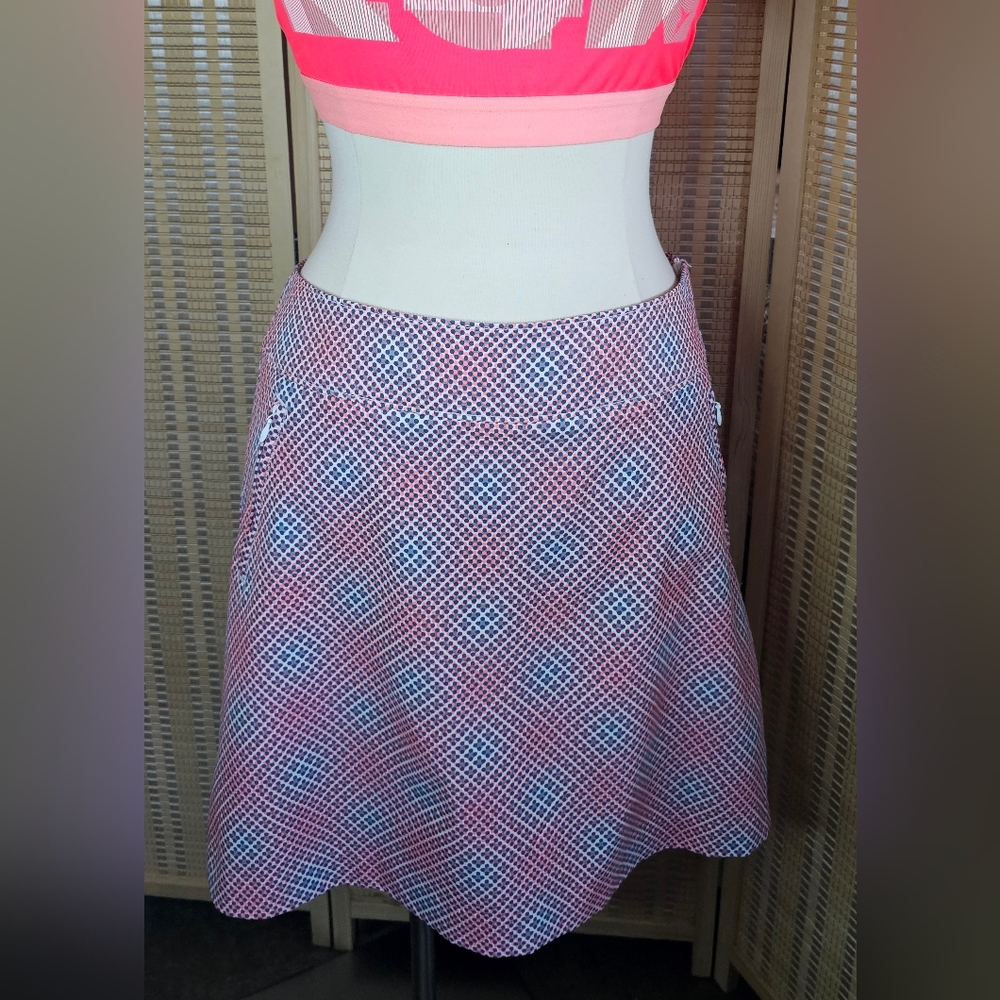Neon Orange & Gray Dot Print Athletic Skort / Skirt With Shorts Attached Size 10